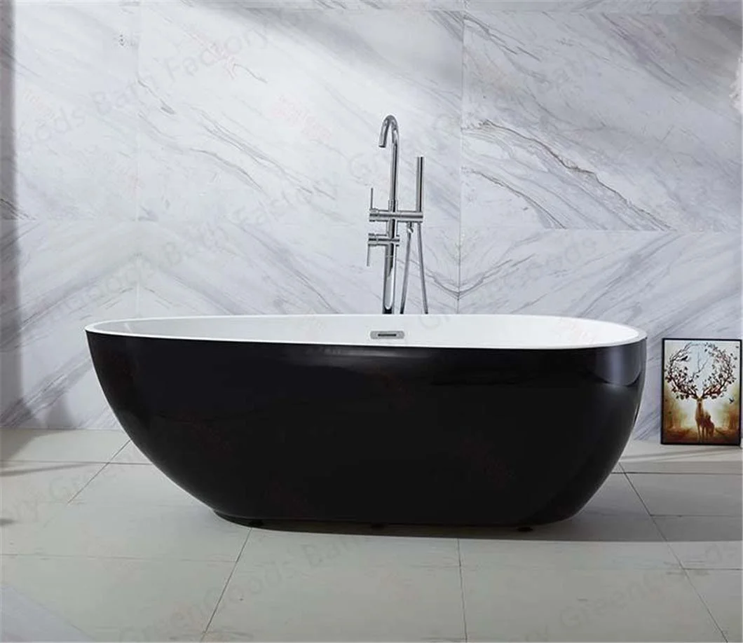 CE French ABS Fiberglass and Acrylic Walls Extra Deep Bathtub 56 Inch Black Color Freestanding Shower Bath Tub