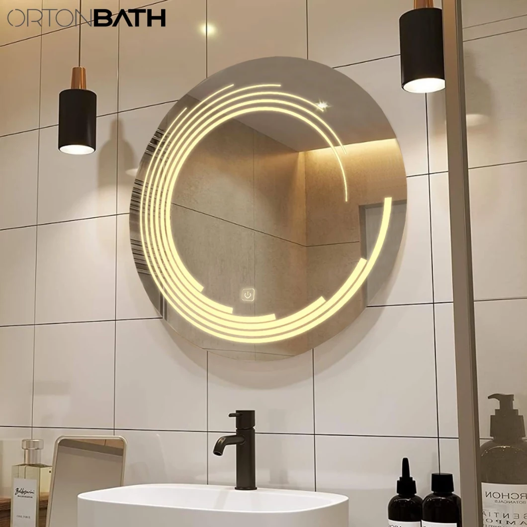 Ortonbath Round LED Bathroom Mirror with Front and Back Lights Anti-Fog Wall Mirror Dimmable Illuminated Makeup Frontlit Mirror