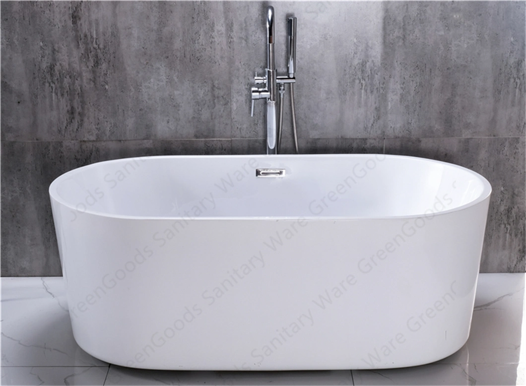 Indoor Acrylic Deep Soaking 1500 mm Freestanding White Oval Shape Bath Tub