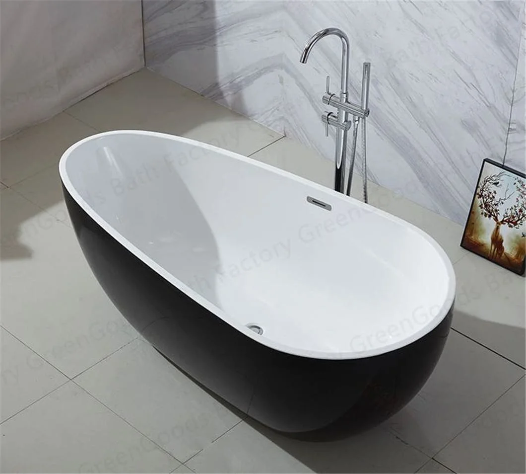 CE French ABS Fiberglass and Acrylic Walls Extra Deep Bathtub 56 Inch Black Color Freestanding Shower Bath Tub