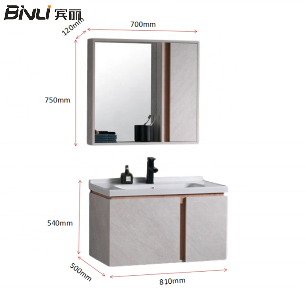 Modern Design Vanity Single Ceramic Sink Bathroom Wall Hung Cabinet with Mirror