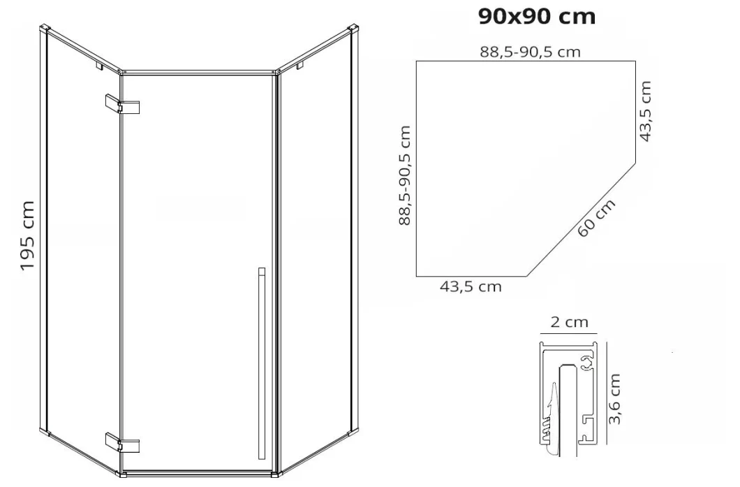 New Diamond Gold Swing Aluminum Shower Enclosure with Tempered Easy Clean Glass