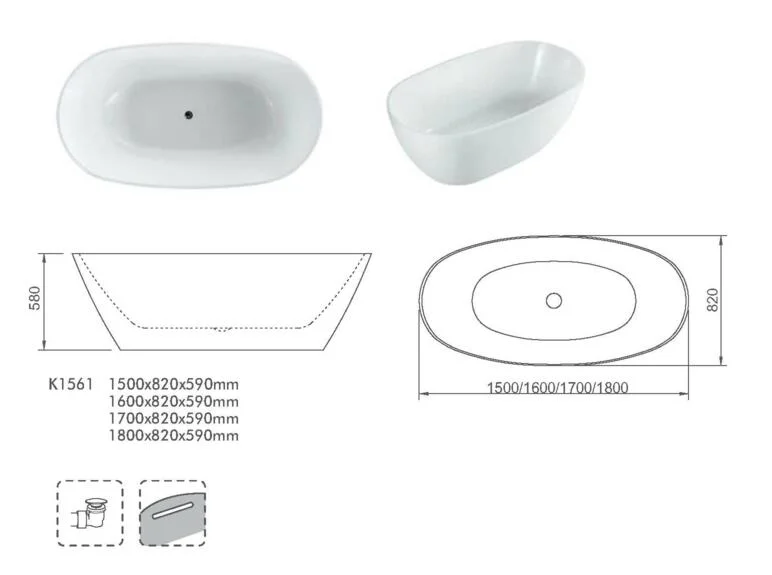 Simple Freestanding Acrylic Bathtub K1561