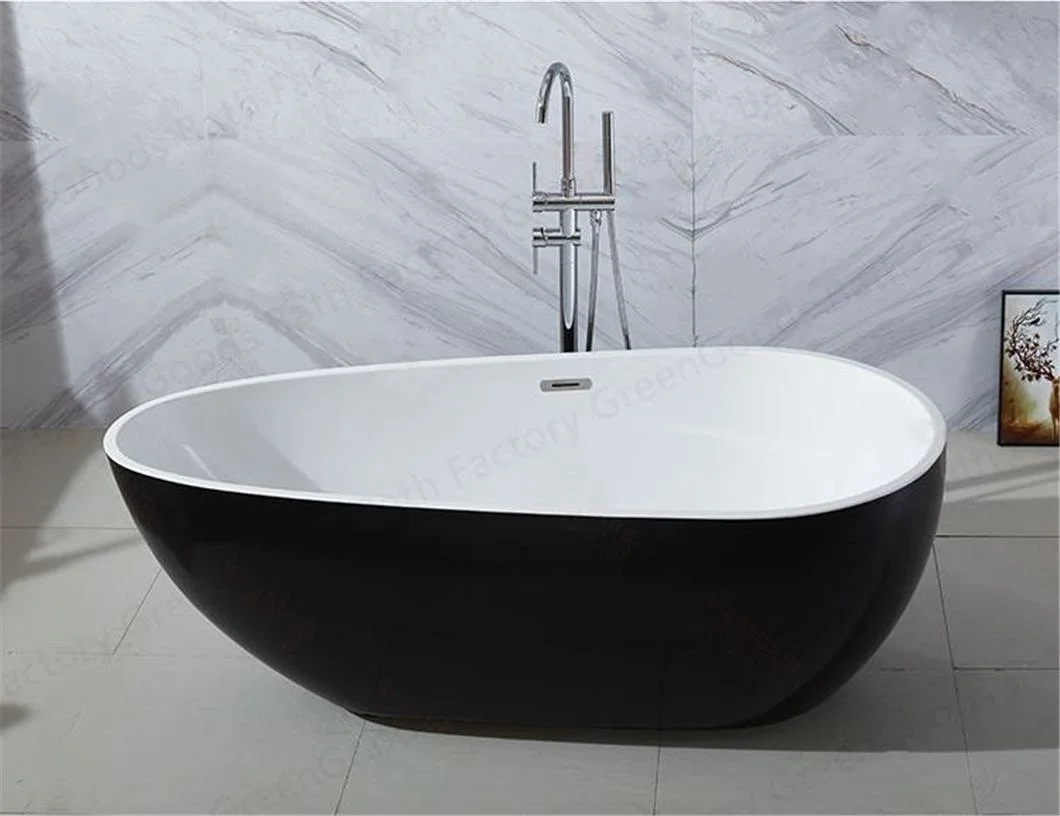 CE French ABS Fiberglass and Acrylic Walls Extra Deep Bathtub 56 Inch Black Color Freestanding Shower Bath Tub