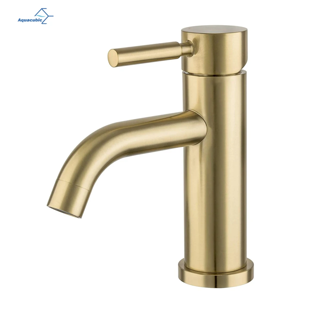 Aquacubic Bathroom Faucet Single Handle Gold Single Hole Stainless Steel Bathroom Sink Faucet Lavatory Basin Faucet with Pop up Drain